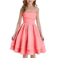 thumbnail image 2 of Girls Summer Floral Print Dresses Flowy Sleeveless V Neck Bow Shoulder Ruched Waist Casual Play Sundress Watermelon Red 11-12 Years, 2 of 4