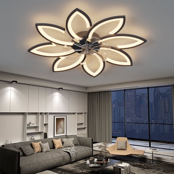 Eowynic 36-Inch Modern LED Ceiling Fan with Light, Remote & App Control, 6 Speed, DC Motor, Black