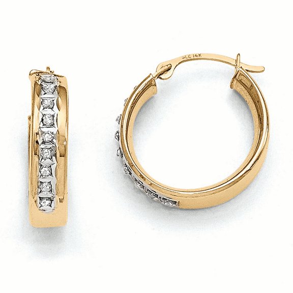 14k Diamond Fascination Round Hoop Earrings 14k Yellow Gold Earrings