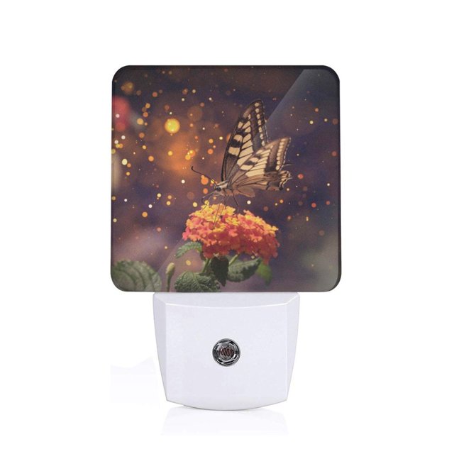 Balery Butterfly Sitting on a Flower Luz Nocturna LED con Sensor Automático, Enchufe con Sensor Crepuscular, Luz Suave de 0.5W para Dormitorio, Pasillo, Baño-US