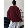 thumbnail image 5 of Women'S Twist Front Cropped Crochet Sweater Asymmetrical V Neck Oversized Bat Wing Pullover Knit Tops Wine Red M, 5 of 8