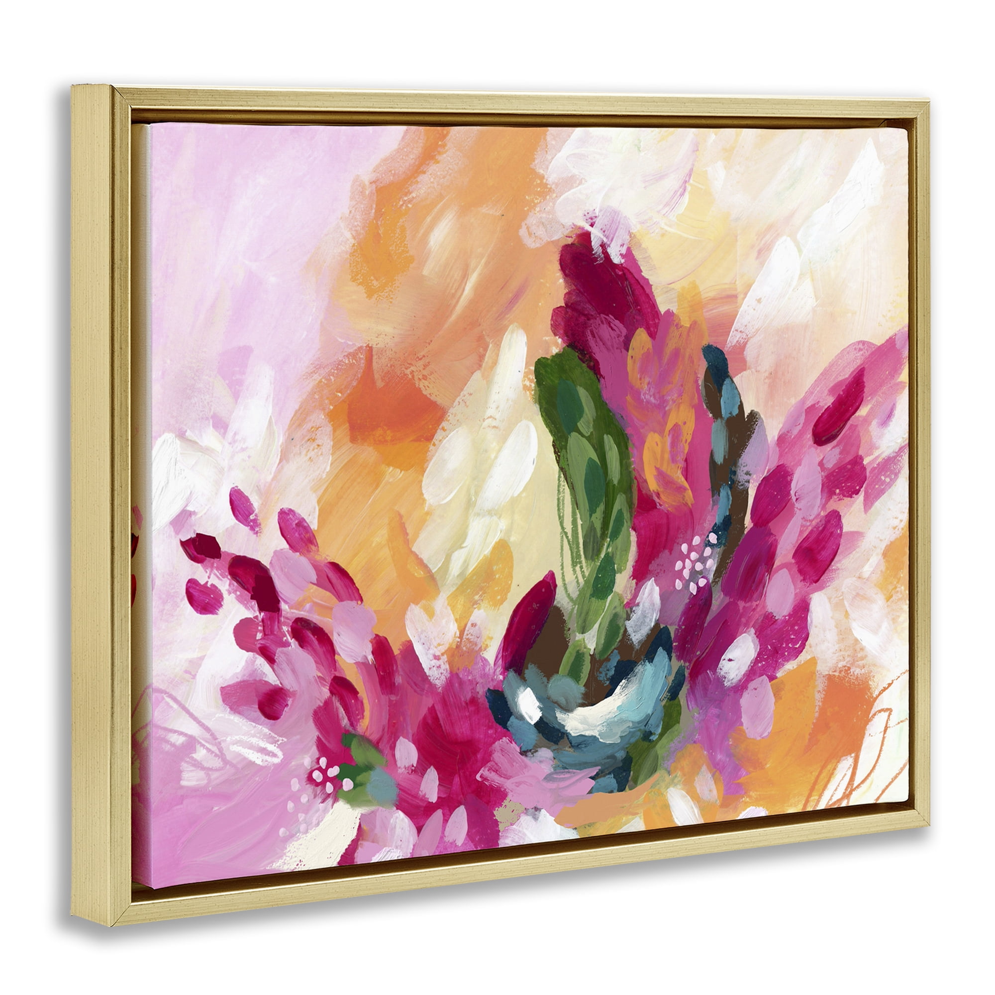 Stupell Industries Tropical Punch Abstraction Abstract Painting Gold Floater Framed Canvas Art Print Wall Art, 31 x 25