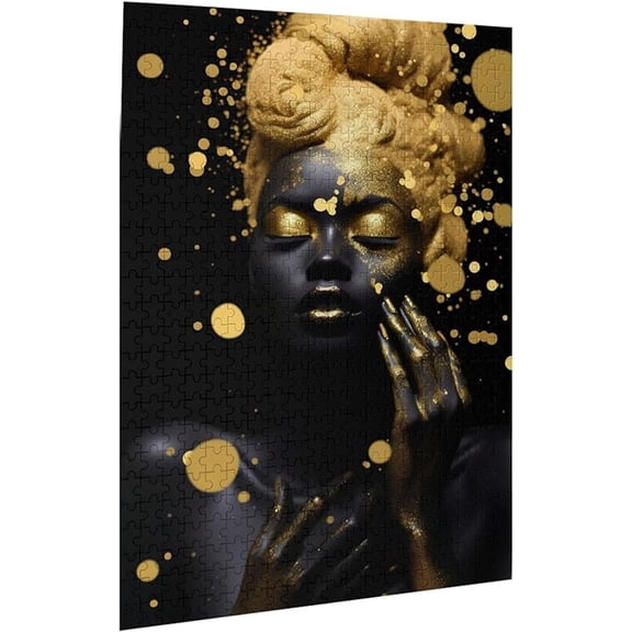 Puzzles For Adults 500 Pieces African American Black Woman Queen Gold Exquisite Headscarf Formation Wooden Family Games Unique Home Decor Funny Wall Art Gift Jigsaw Puzzle