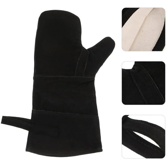 OUNONA Thermal Insulated Gloves Heat Resistant Black for BBQ Grill 1Set