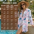 thumbnail image 7 of Xoenoiee Butterfly Cherry Blossom Print Women Beach Cover Ups Shirt V Neck Button Down Swimsuit Coverup Summer Swimwear Long Sleeve Cover Up Dress Plus Size, M, 7 of 7