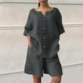 thumbnail image 5 of QATAINLAV Cotton Linen 2 Piece Outfits for Women Plus Size Loose Summer Lounge Set Casual Button Short Sleeve Tops and Bermuda Shorts Vacation Clothes Dark Gray L Gifts for Mom, 5 of 10