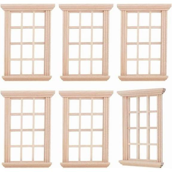 6pcs Wooden Windows Dollhouse Miniatures Rectangle Moccasin 114x82x13.5mm