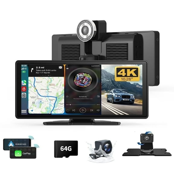 10.26" Wireless Carplay Screen 360 Rotation 4K Dash Cam Carplay & Android Auto Car Stereo Car Audio Receivers with 1080p Backup Camera GPS Navigation/Mirror Link/Voice Control/Siri