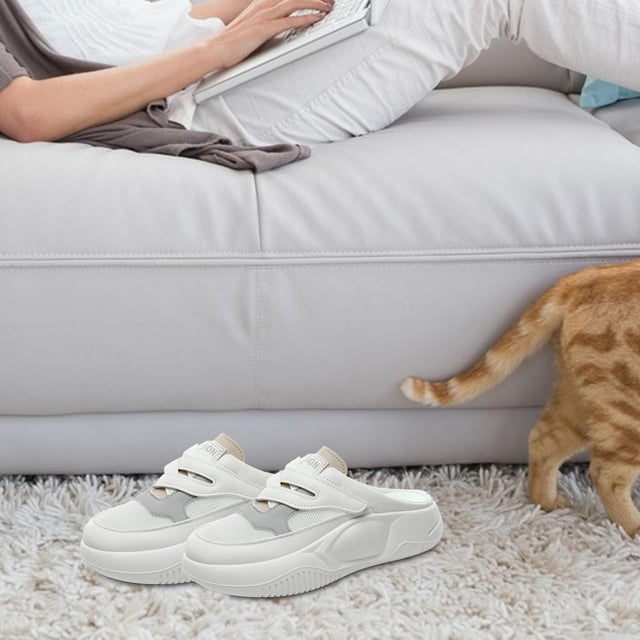 Sandalias de mujer, sandalias planas sin cordones, zapatillas de casa de verano a la moda, medias zapatillas, mulas sin espalda para vestido, senderis gris amarillento