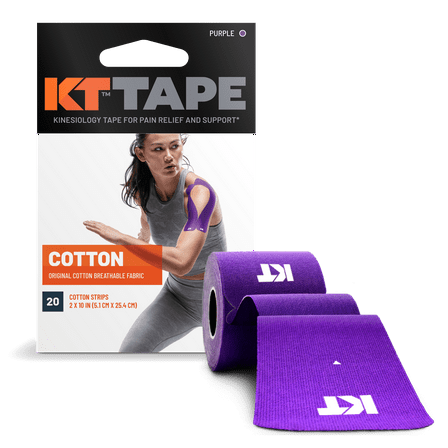 KT Tape Original Cotton Kinesiology Tape, Purple, 20 Precut Strips