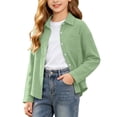 thumbnail image 2 of Lutiedan Button Down Shirts for Girls Classic Long Sleeve Collared Shirt Casual Solid Color Texture Cardigan Size 3-14,Green, 2 of 8