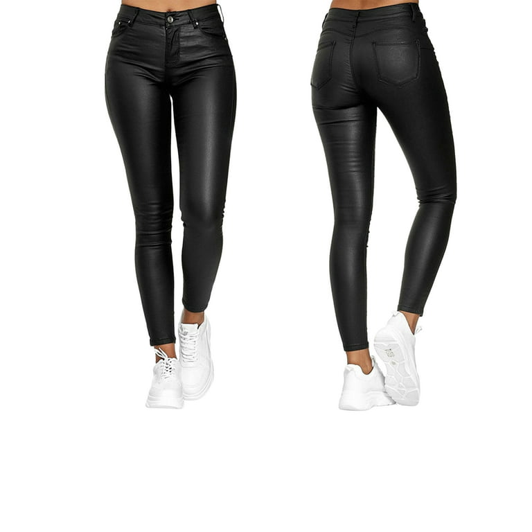 wsevypo Faux Leather Leggings for Women High Waisted Pleather Pants Stretch  Close Fitting with Pockets 