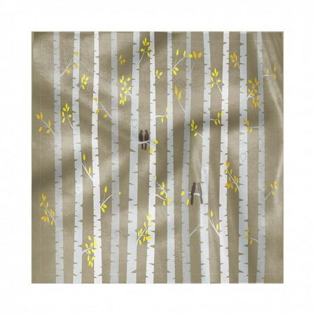 Aspen Tree Napkins Set of 4, Birch Autumn Leaves Woods with Love Birds Flowers Growth Seasonal, Silky Satin Fabric for Brunch Dinner Buffet Party, by Ambesonne