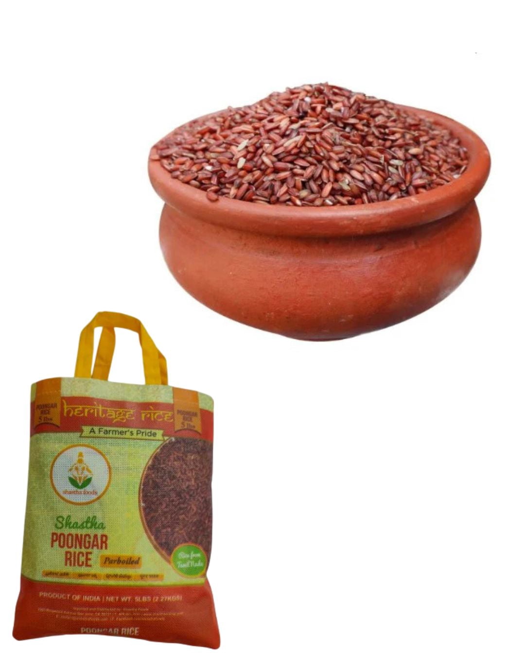 Shastha Heritage Poongar Rice, 5 lbs (pack of 1), Gluten-Free Red Rice