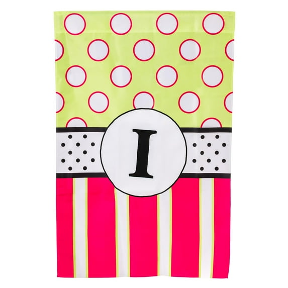 Monogram Peppy Pink Polka Dot Double Sided House Flag - I