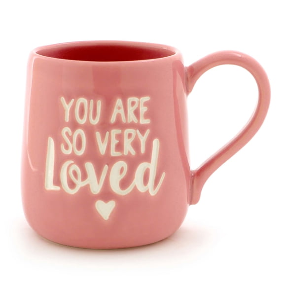 Enesco 6000501 Our Name Is Mud “You Are Loved” Stoneware Engraved Coffee Mug 16 oz Pink