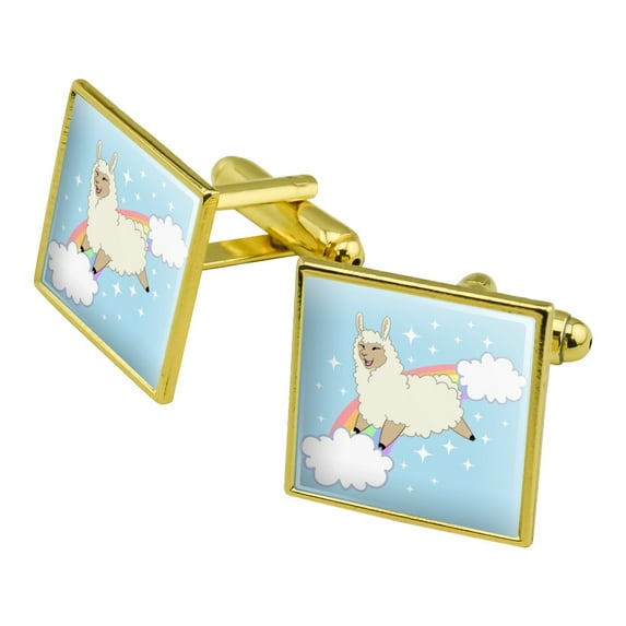 Llama on Sparkling Rainbow Square Cufflink Set - Silver or Gold