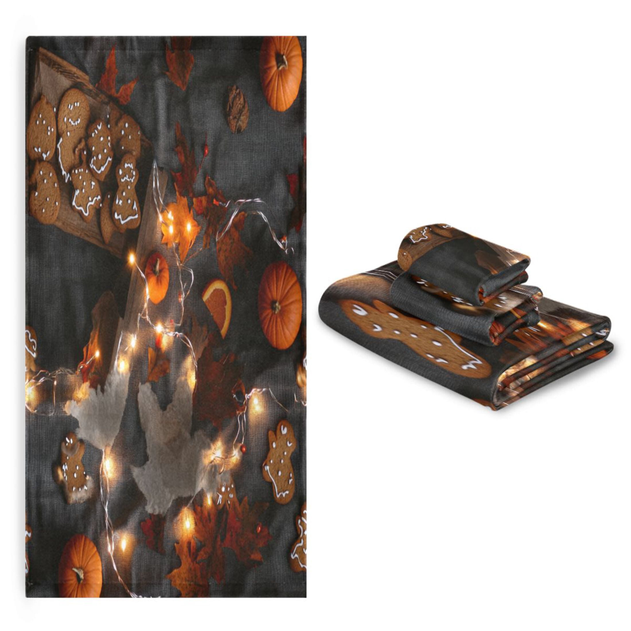 3 Piece Bath Towels Set Bath Towel, Hand Towel and Face Towel for Bathroom, Gym, Hotel Cookies and Pumpkins