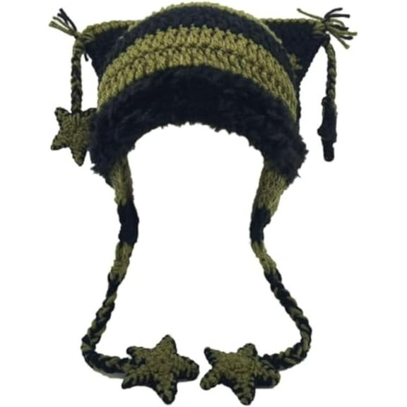 DOVACKA Beanies Cat Beanie Y2k Beanie Goth Knit Hat Grunge Crochet Hats for Women y2k Accessories