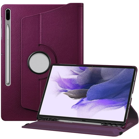 Fintie Rotating Case for Samsung Galaxy Tab S8 Plus 2022/S7 FE 2021/S7 Plus 2020 12.4 inch, 360 Degree Swivel Stand Cover With S Pen Holder Auto Sleep/Wake, Purple