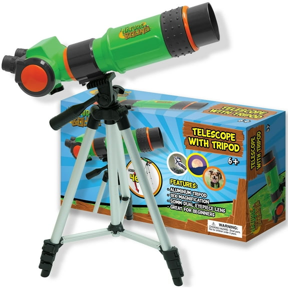 Nature Bound: Telescope With Tripod - Green & Orange, 46" Adjustable Height, 16x Magnification, Dual Eye Piece, Outdoor Nature & Sky Viewing, Kids 6 