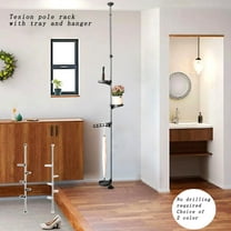 BAOYOUNI 4 Tier Steel Tension Pole Flower Display Rack Space Saver Corner Multiple Functional pole Floral Pot Hanger Black