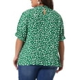 thumbnail image 3 of Agnes Orinda Women's Plus Size Tops Polka Dots Ruffle Hem Short Sleeve Mock Neck Blouses 1X Green, 3 of 6