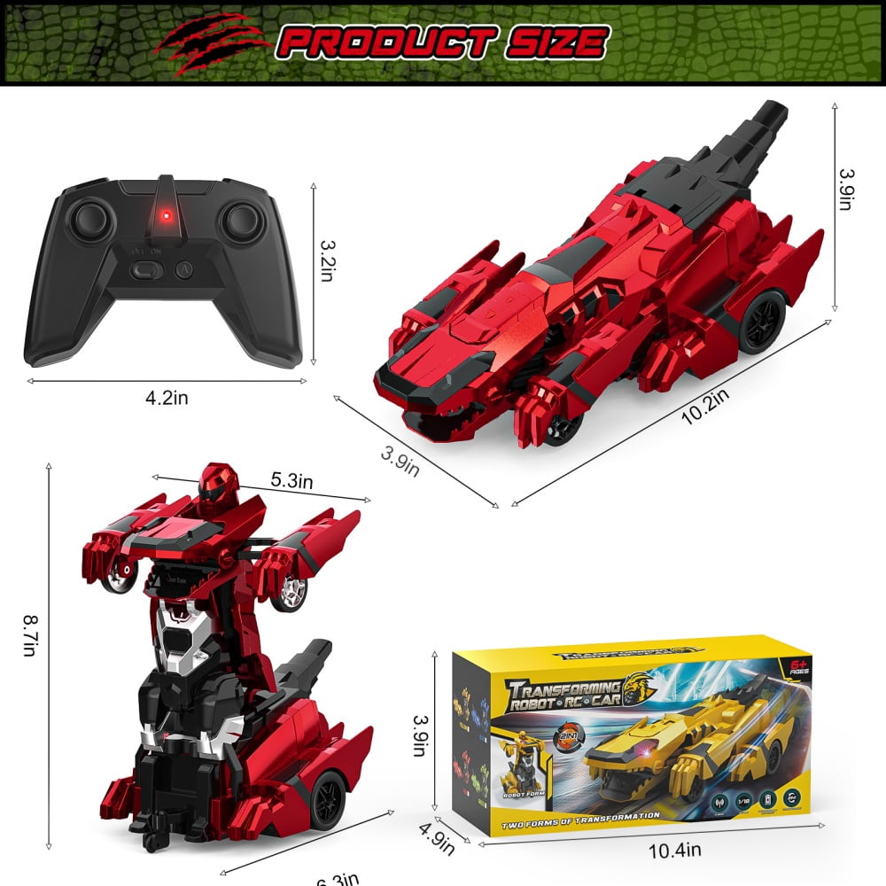 Allaugh Dinosaur Transform RC Cars 2.4Ghz Remote Control Car Robot with 360 °Rotation One Button Deformation Car Toy Gifts for Boys Age 4-7 8-12
