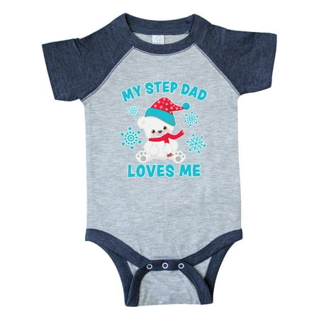 

Inktastic Polar Bear My Step Dad Loves Me in Santa Hat with Snowflakes Gift Baby Boy or Baby Girl Bodysuit
