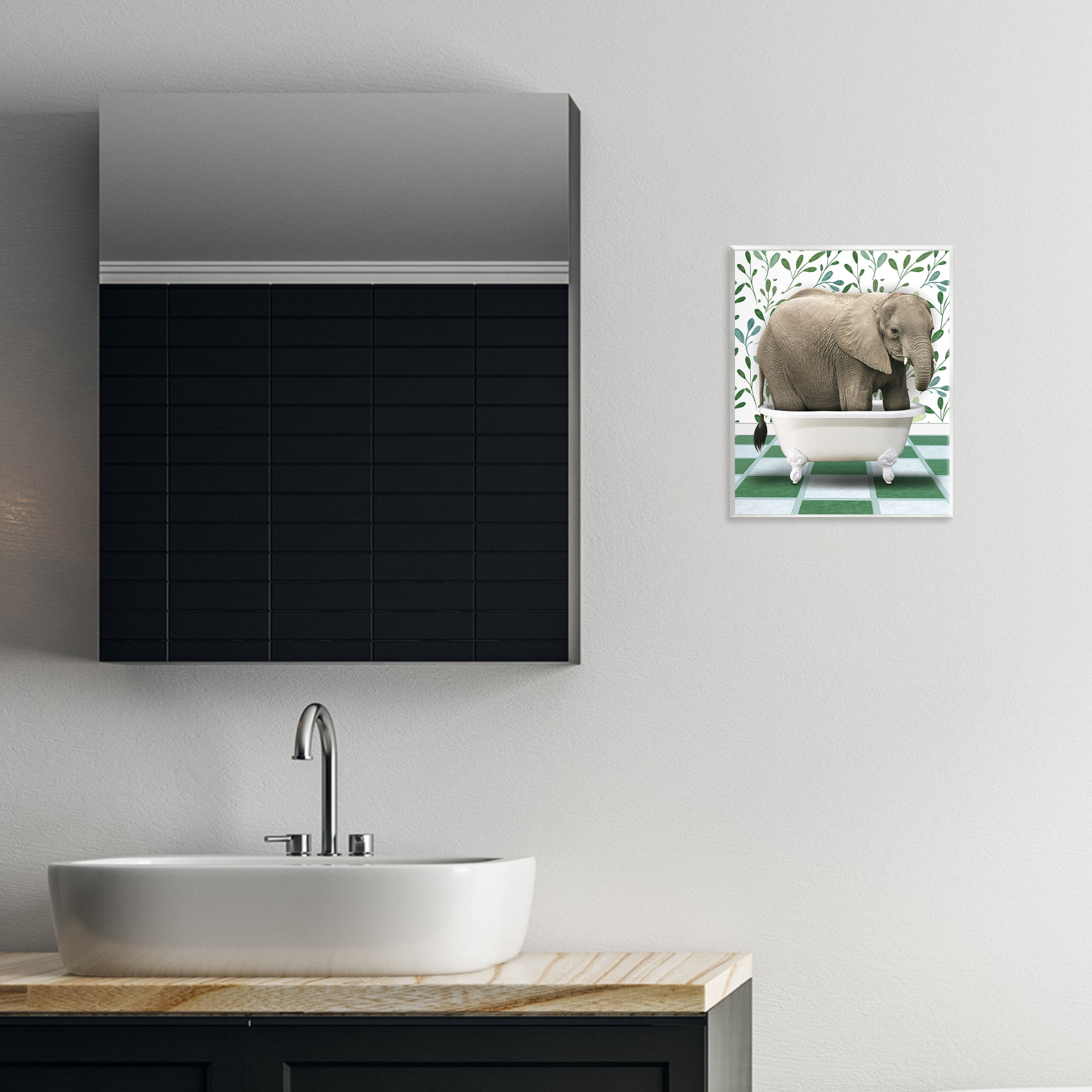 Stupell Industries Bathing Elephant on Green Bath & Laundry Painting Unframed Art Print Wall Art, 11 x 14