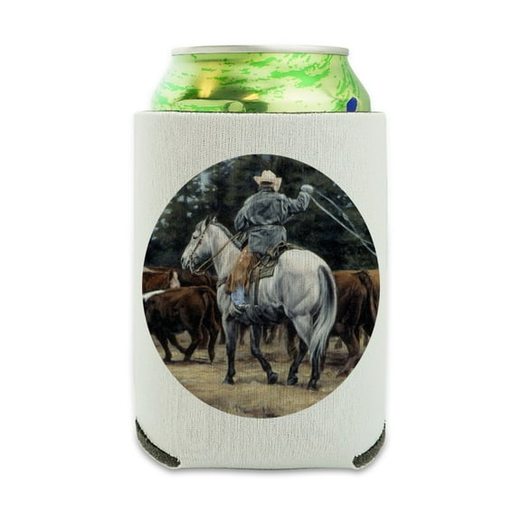 Ranch Cowboy Cattle Drive Roundup Can Cooler - Drink Sleeve Hugger Collapsible Insulator - Beverage Insulated Holder