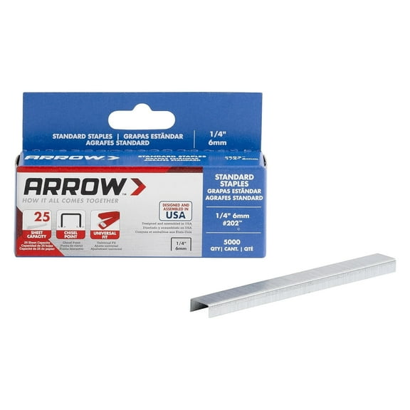 Arrow 202 1/4-Inch Length Standard Staples, Galvanized Steel Office Supplies for Desk Staplers for Business, Classroom Supplies, Home Office, and Craft Use, 5000-Pack