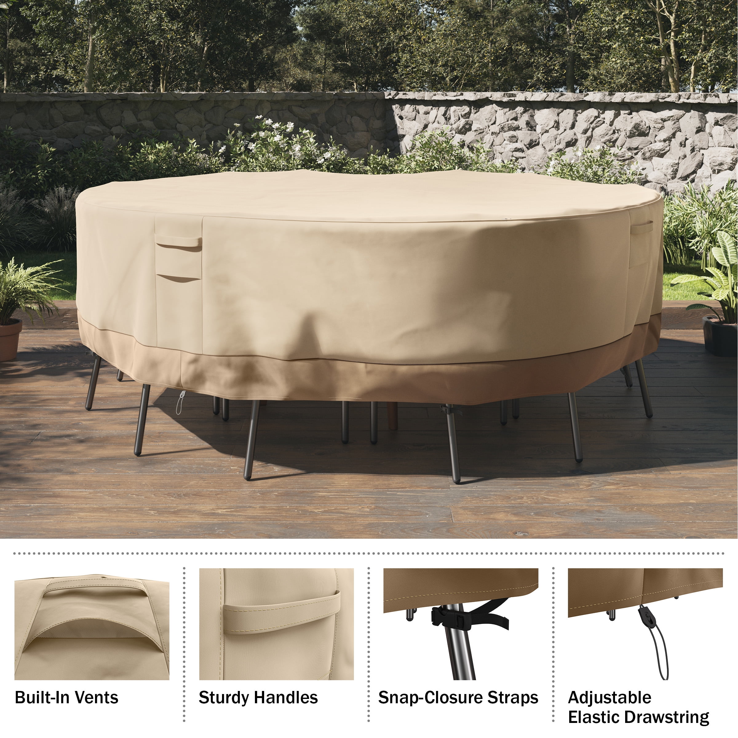 Pure Garden 94in Round Outdoor Patio Table Cover - Waterproof UV 50+, Beige