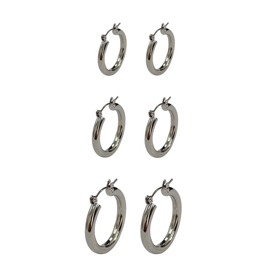 Time and Tru Graduating Hoops Silver for Female Adults and Teens, 3 pack