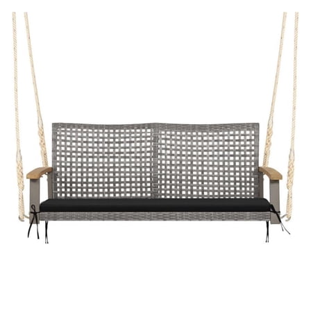 2-Person Patio Wicker Hanging Swing Chair, Outdoor Porch Garden Hammock Seat with Comfortable Cushion