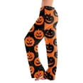 thumbnail image 2 of Halloween Costumes Pajama Pants Women Elastic Waist Halloween Cute Ghost Printed Loose Cotton Plus Size Sleep Pants Orange 3XL, 2 of 6