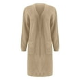 thumbnail image 6 of Wang6 Women Lightweight Chunky Long Cardigans Sweaters Trendy Long Sleeve Knee Length Cable Knit Sweater Fall Open Front Loose Solid Knitted Loungewear Outwear with Pockets Khaki S, 6 of 6