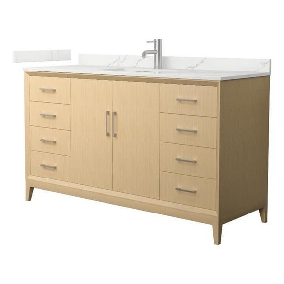 Janna 60" White Oak Single Vanity & Giotto Quartz Top (1-Hole) & Nickel Trim