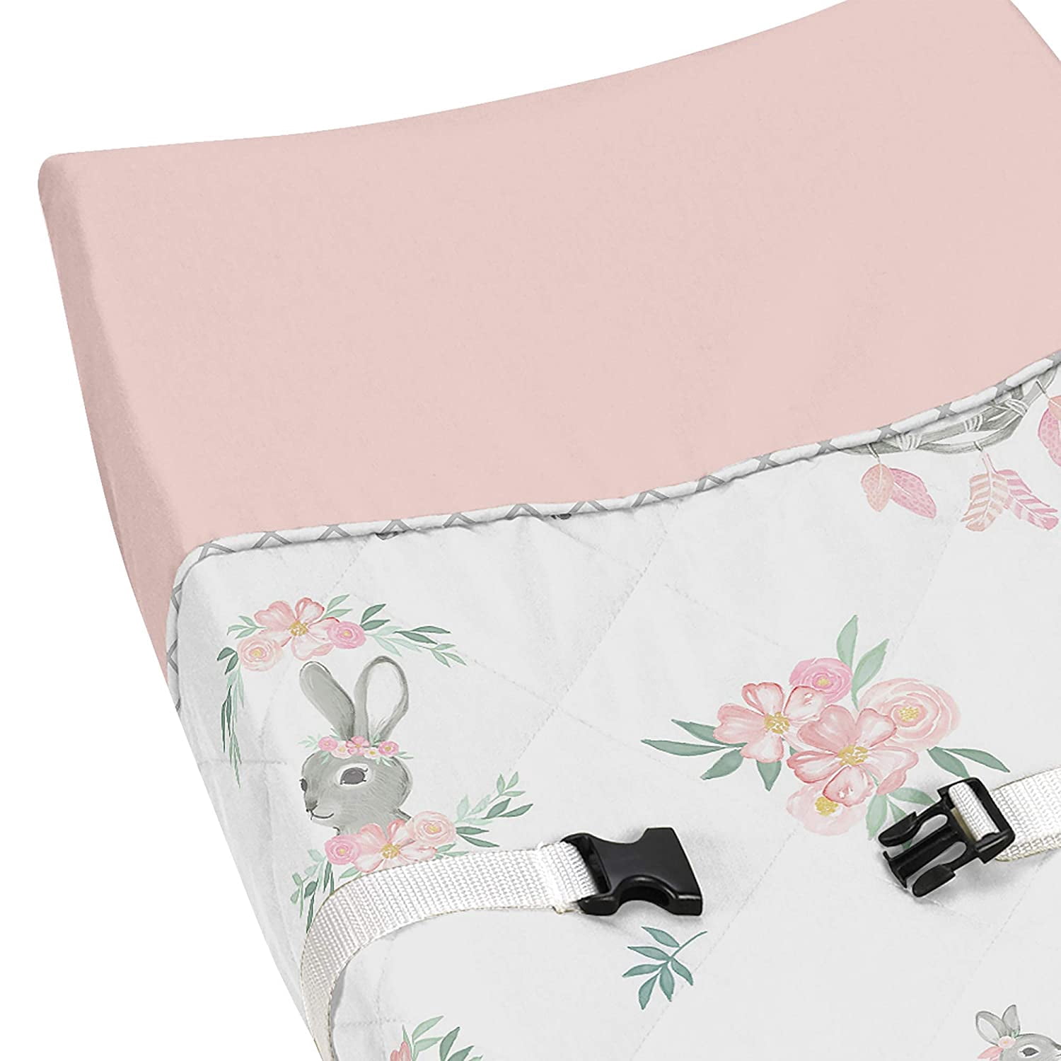 Sweet Jojo Designs Bunny Floral Pink Grey and White Changing Pad Cover