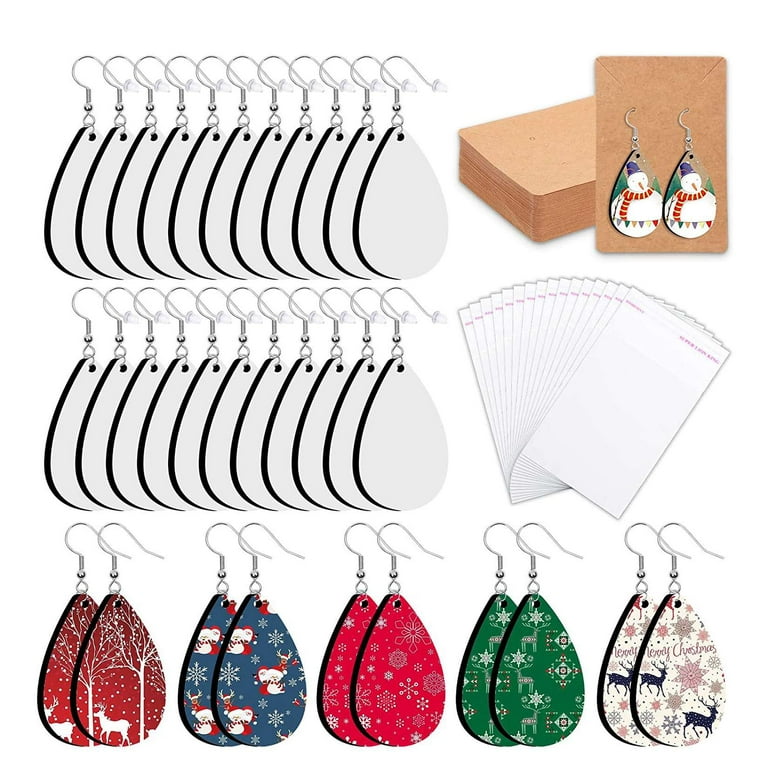 50 Pcs Sublimation Blank Earrings, SENHAI Sublimation Print Blank Various Patterns Heat Transfer Earrings Pendant with Ear Hook Earplugs for Jewelry