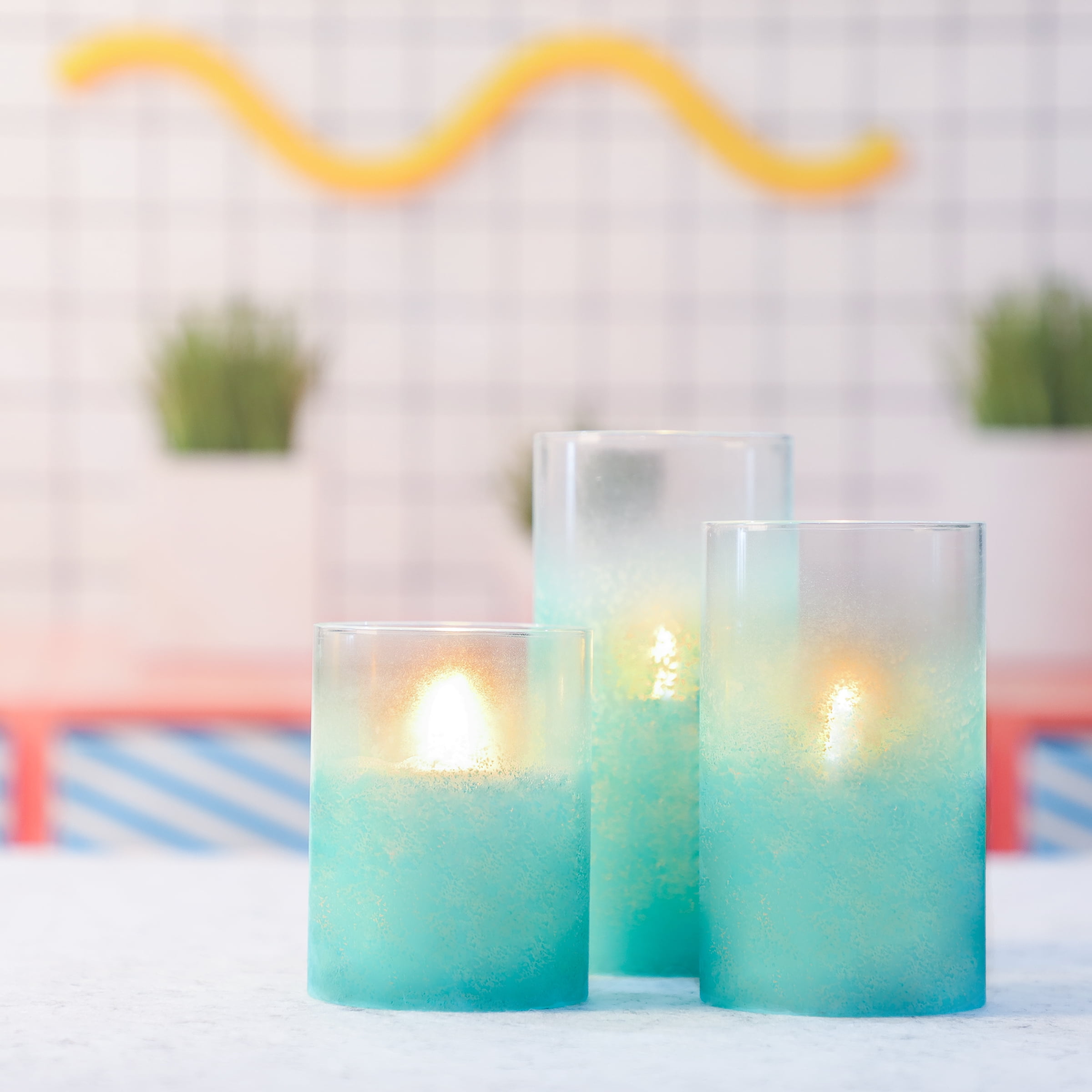 Meltone Glass LED Flameless Candles with Remote, Teal Pillar Candles Battery Operated, 3''x4''/5''/6'', Set of 3