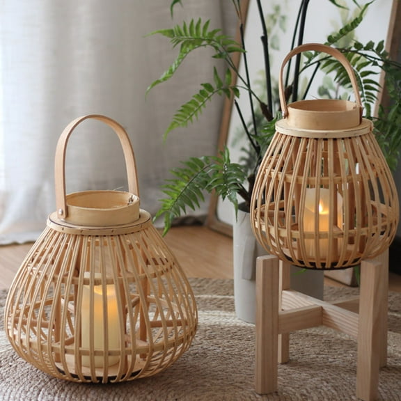 STRANDCHIC 1Pc Handmade Beige Woven Candlestick Lantern for Romantic Table Decor