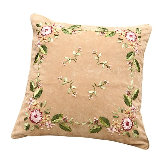 Kit de bordado de funda de almohada, costura artesanal para adultos y principiantes, decoración Beige Blanco