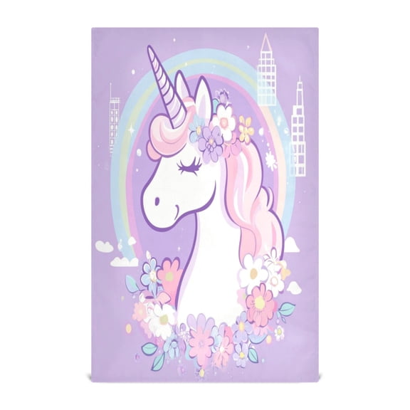 WOBOGO Cute Unicorn Purple Pattern Kitchen Towel 1 Piece Large Cotton Dishcloth Premium Absorbency Set with Hanging Loop