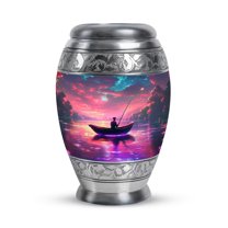 JAGASY Fishing Mini Urn for Girl - Pink Small Urn for Ashes Adult Male - Sunset Water Boat Decorative Memorial Urns - Keepsake Cremation Urns for Friends - (3 Inch)