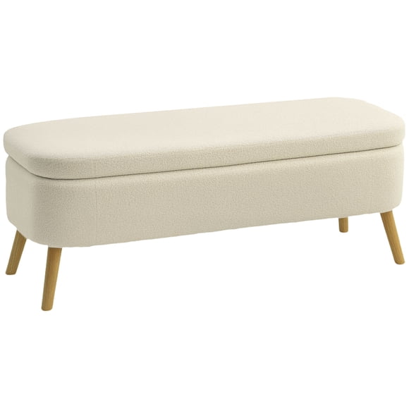 HOMCOM Banc Ottoman de Rangement de 47 Pouces, Banc de Bout de Lit Rembourré, Beige