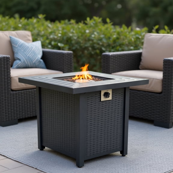Chicdaze 28-inch Square Propane Gas Outdoor Fire Pit - Grey & Black
