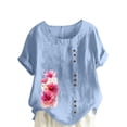 thumbnail image 1 of Camisetas de Manga Corta para las Mujeres Impreso Botón de Manga Corta Camiseta Blusa Poliéster, Ropa Casual Mirar Superior para las Mujeres, 1 of 4