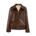 thumbnail image 3 of Women's Leather Jacket Long Sleeve Zipper Faux Oversized Coats Fall Fashion Outfits Winter Clothes Brown L, 3 of 10