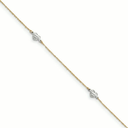 14K Two-Tone Gold Adjustable Puffed Heart With 1